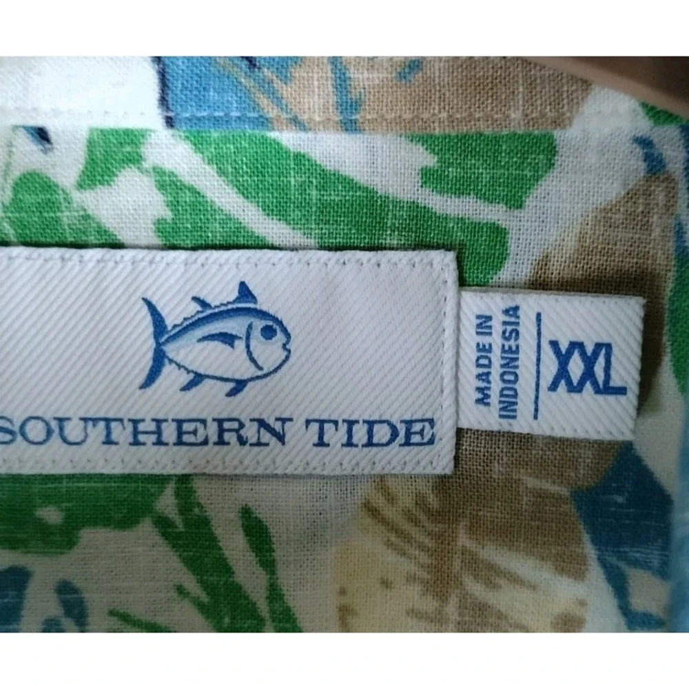 NWT Southern Tide Paradise Palms Linen Blend Sport Shirt XXL Tropical Vacation - Picture 2 of 14